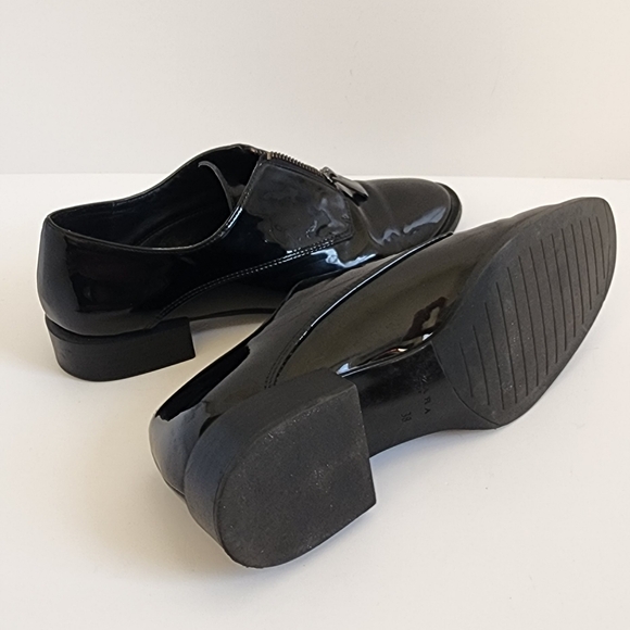 ZARA LOAFERS BLACK PATENT ZIP SHOES 38 7.5 - Picture 10 of 11